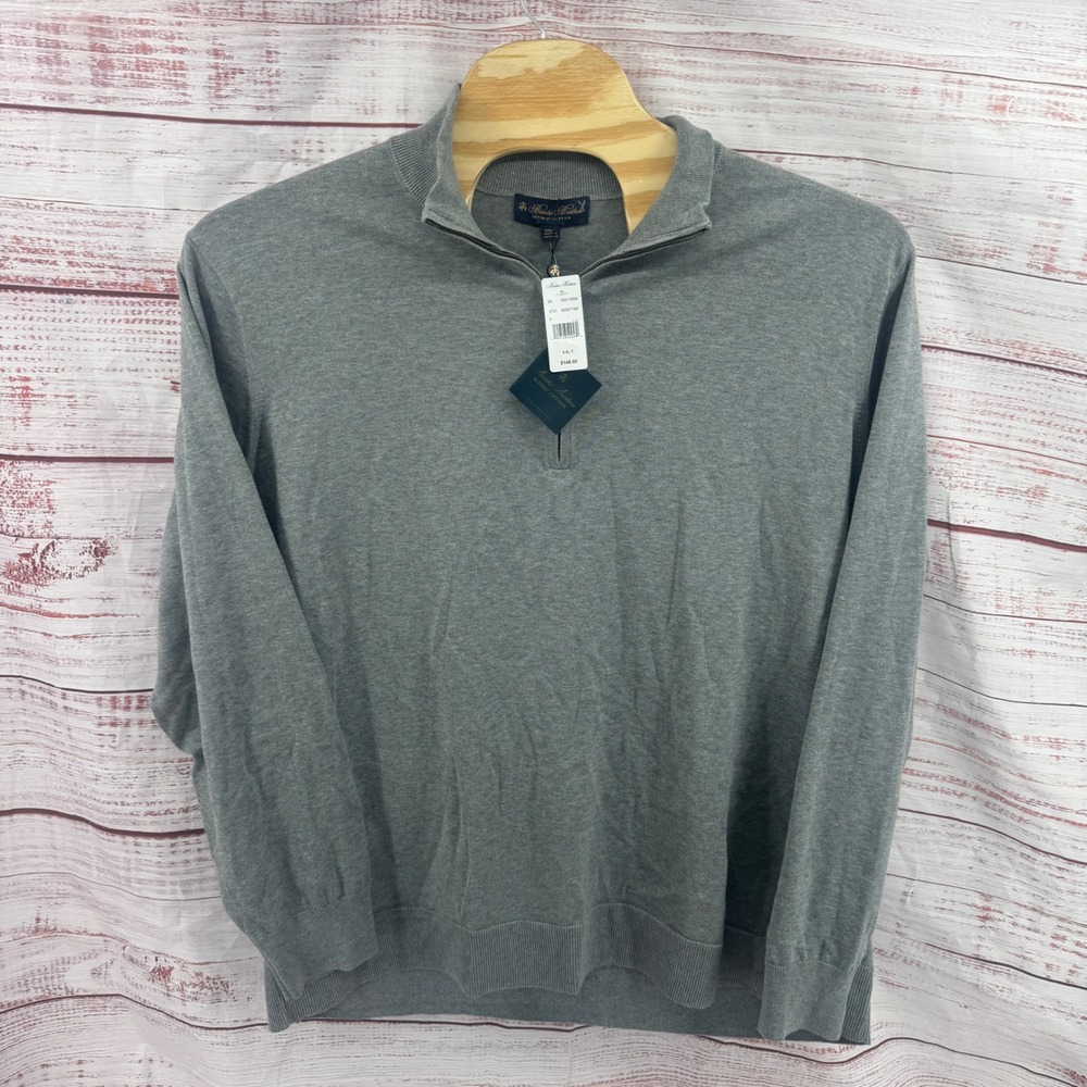 Brooks Brothers Sweater Mens 3XLT Gray Supima Cotton Quarter Zip Casual  NEW